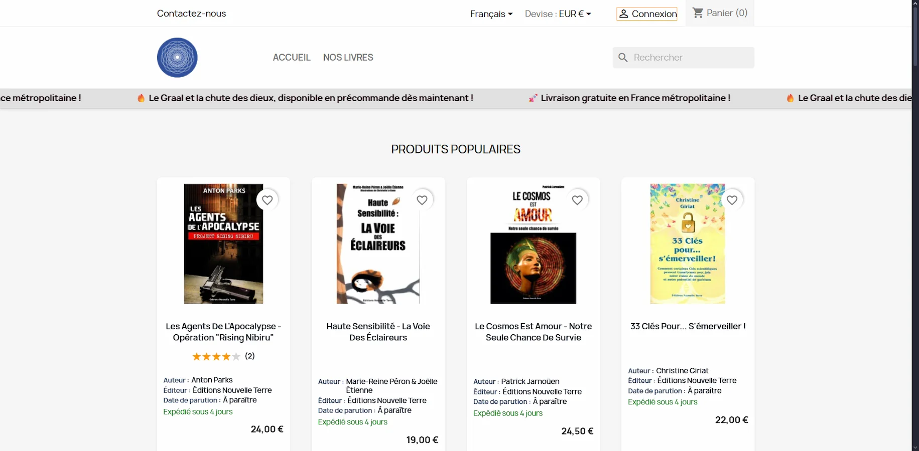 Création site e-commerce PrestaShop Finistère - Editions Nouvelle Terre